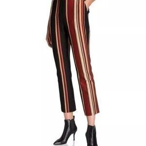 TORY BURCH Pants Women 4 Brown Stripe Phoebe Stretch Gold Buttons Cropped NWOT